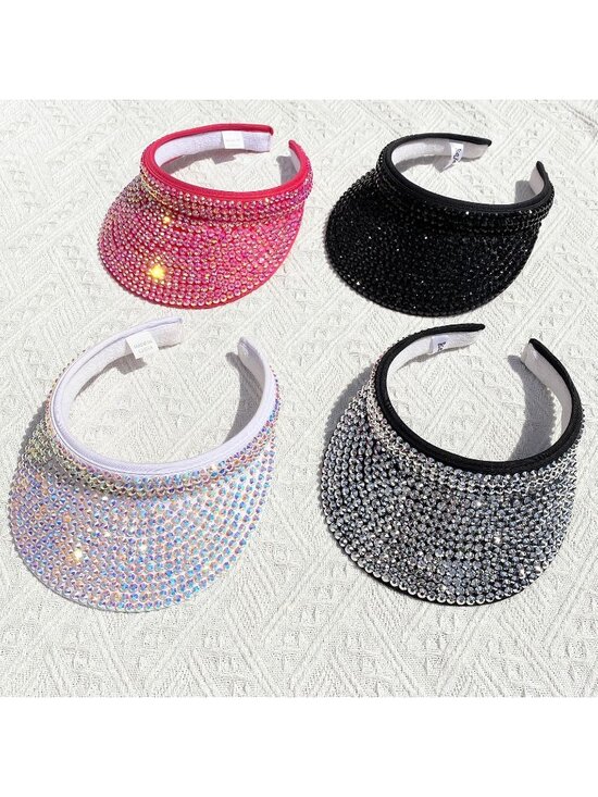 ?Women\'s Hot Pink Sun Shiny Rhinestones Clip On Visor Adjustable Bling Hats main image 5